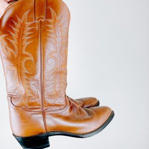 Tony Lama Brown Leather Heeled Cowboy Western Boot